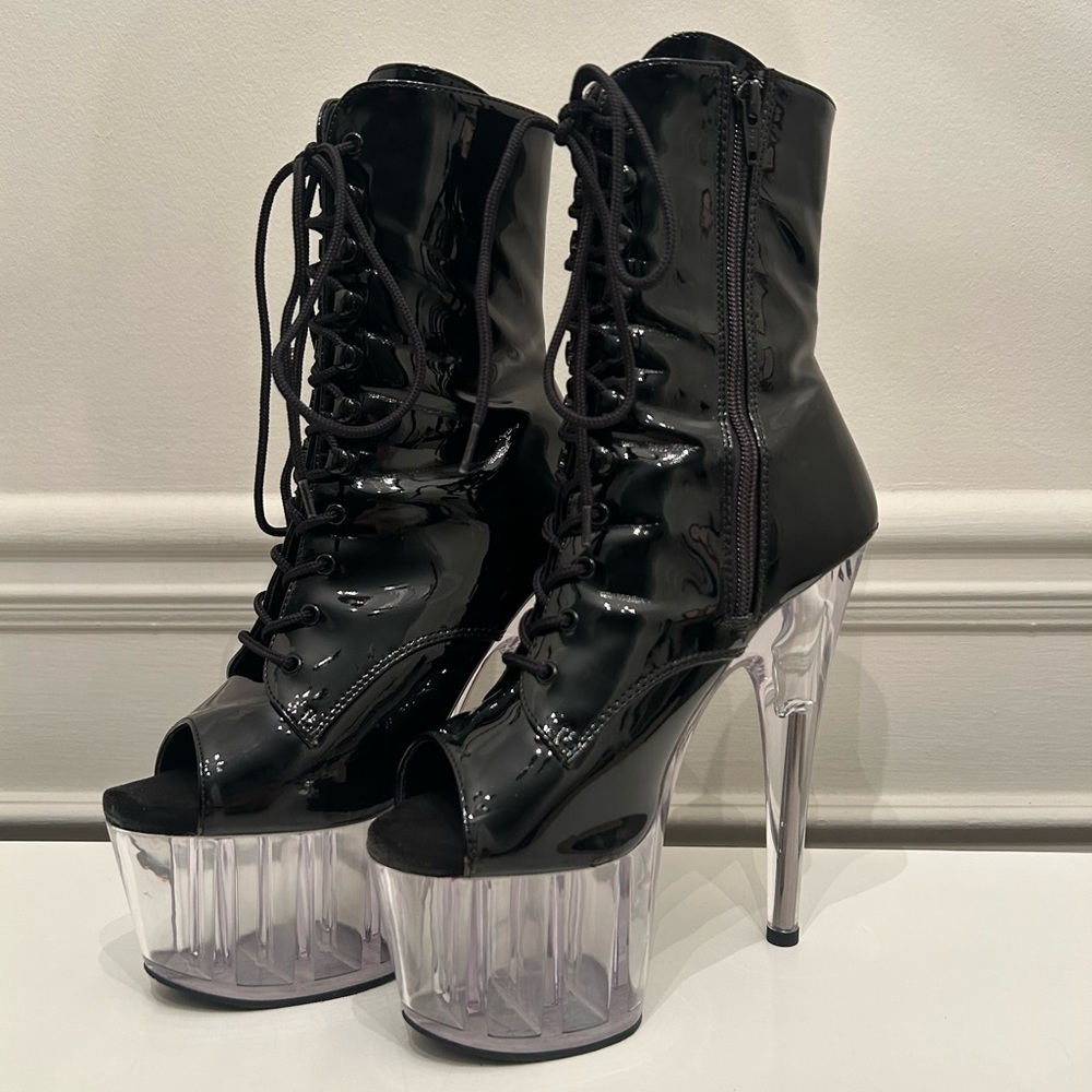Pleaser Black Patent Lace-Up Platform Heels